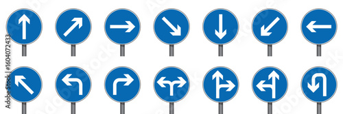 Free Download set of round blue traffic signs with different arrows isolated vector illustration - GFXLoad