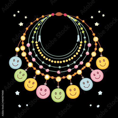 Multi Layered Smiley Face Star Necklace