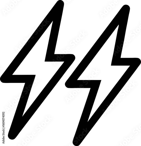 Two bold lightning bolt silhouettes, symmetrical modern power graphic