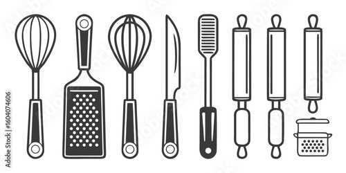 Set of kitchen utensils cutlery and tools isolated silverware flatware for dining and cooking