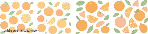 Fresh Orange Fruit and Green Leaves Seamless Pattern.