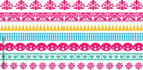 Horizontal border mexican ornament design vector illustration. Decorative hispanic folk divider template