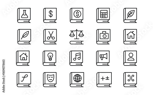 Library & Book Category Icons: Modern Vector Symbols for Education, Business & Knowledge