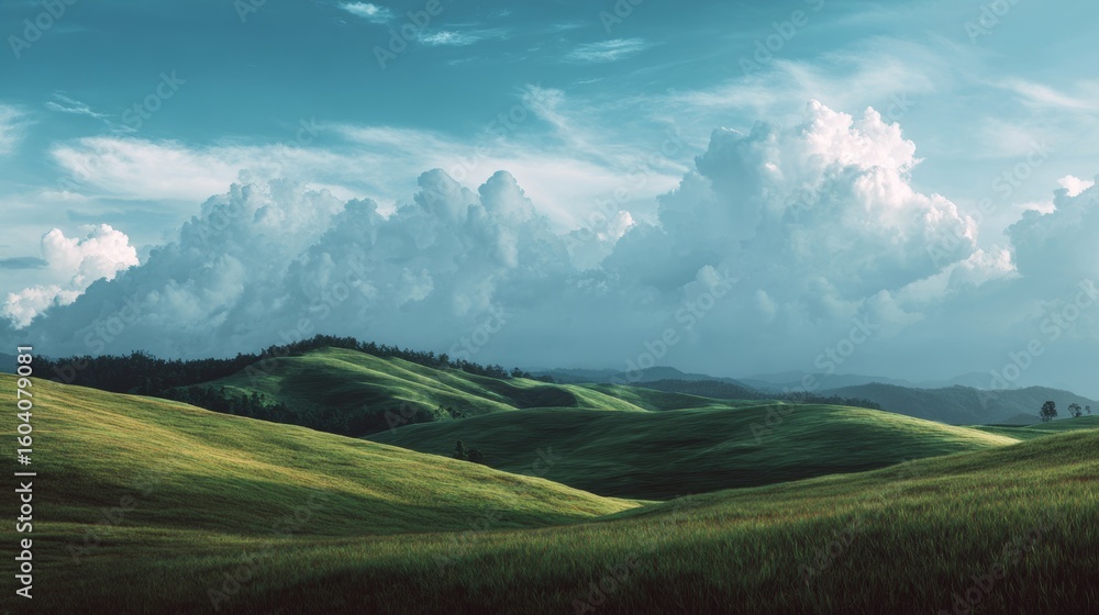 Obraz premium panoramic landscape of green fields for background