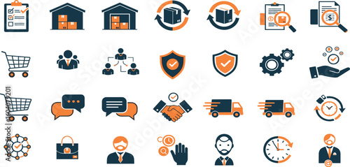 Procurement management and strategy concept editable stroke outline icons set isolated on white background flat vector illustration.