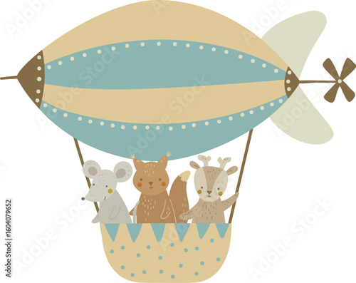 Animal friends are flying in a hang glider. Vector illustration for design, print, pattern, isolated on white background