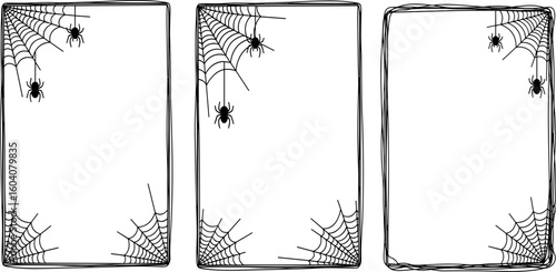 Spider web frame collection vector illustration. Halloween holiday vertical border template.