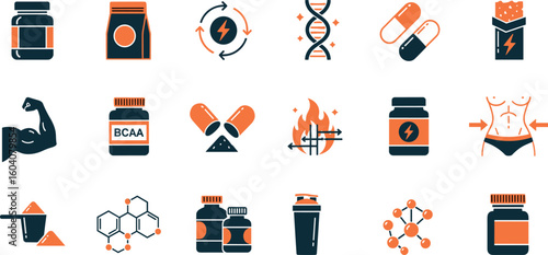 Sport supplements and fitness nutrition editable stroke outline icon isolated on white background flat vector illustration.