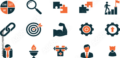 SWOT analysis of strengths, weaknesses, opportunities and threats editable stroke outline icons set isolated on white background flat vector illustration