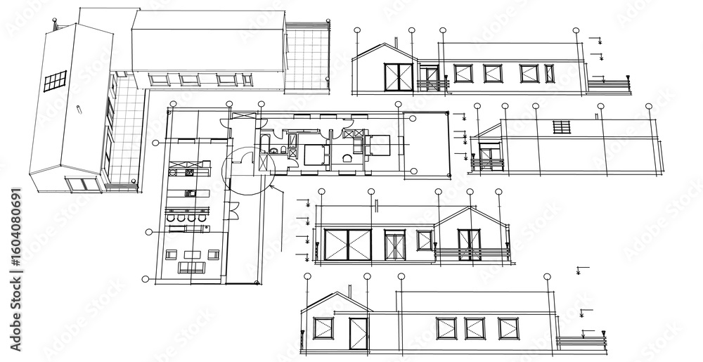 Fototapeta premium house architectural project sketch 3d illustration 