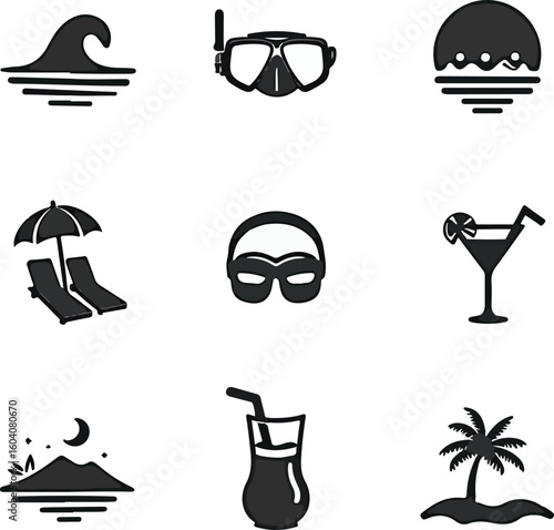 Vector illustrations featuring various summer elements with beach themes