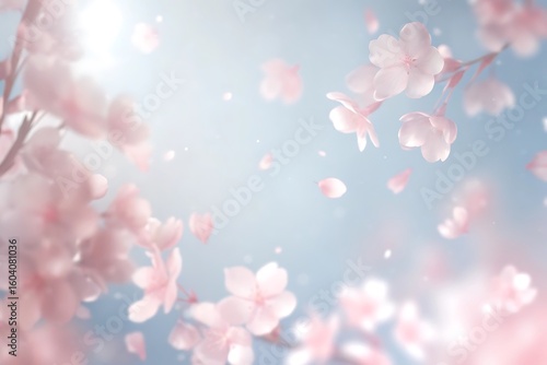 Soft Pink Cherry Blossoms Floating in a Dreamy Sky Representing Spring Renewal and Delicate Beauty with Gentle Light