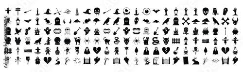 Big set of silhouettes of Halloween on a white background