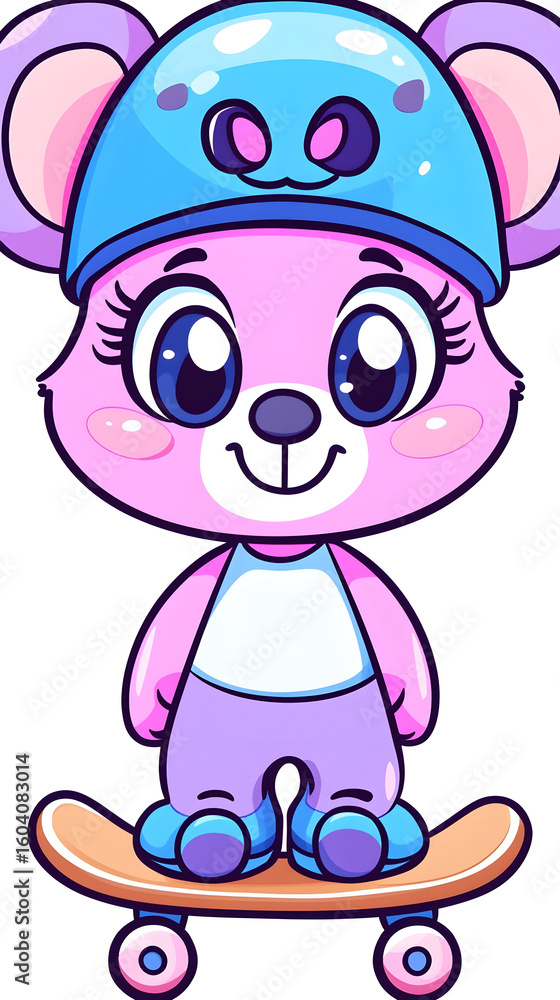 Obraz premium Cute cartoon bear skateboarding