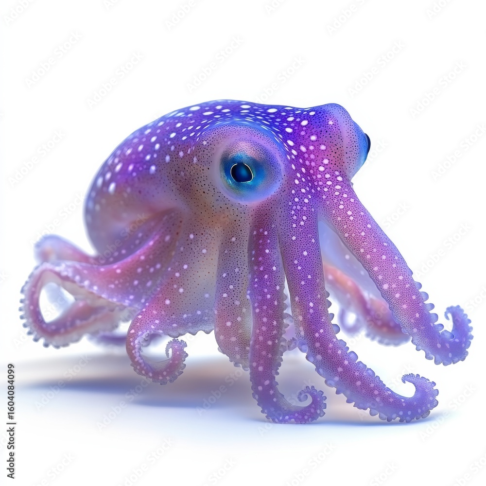 Obraz premium Purple octopus or cuttlefish on a white background. Generative AI