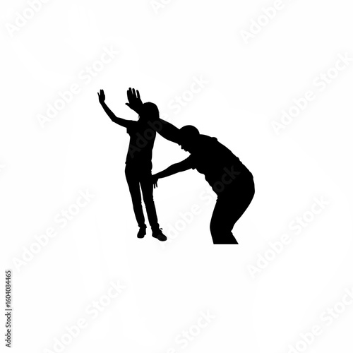 Silhouette of person blocking with forearm in self-defense pose on white background