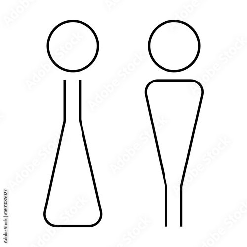 Toilet sign icon with male and female symbols in black line isolated on white background