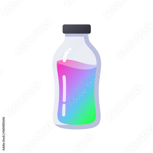 Colorful liquid in transparent bottle with black cap  