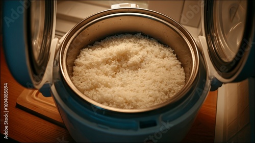 Cooked rice in pressure cooker