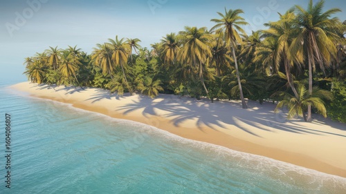 Fototapeta Naklejka Na Ścianę i Meble -  Idyllic tropical paradise with palm fringed white sand beach and azure sea