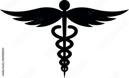 caduceus silhouette vector, caduceus medical black symbol