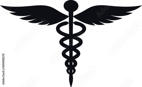 caduceus silhouette vector, caduceus medical black symbol