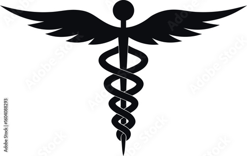 caduceus silhouette vector, caduceus medical black symbol