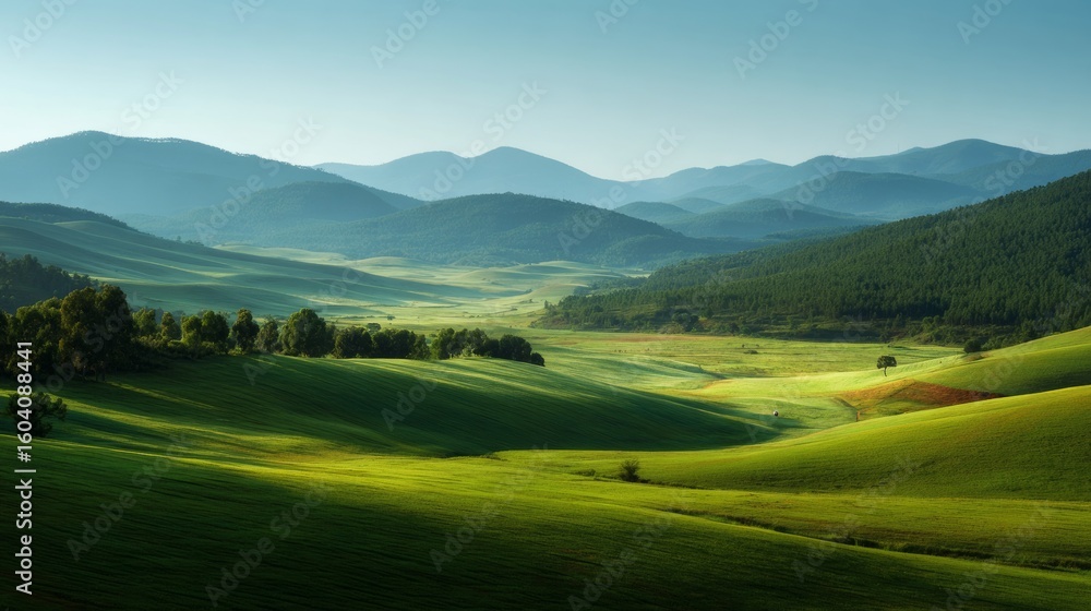Fototapeta premium panoramic landscape of green fields for background