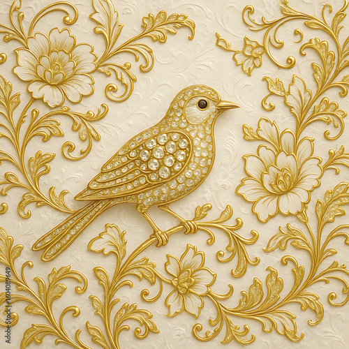 Seamless vintage floral pattern with cute birds and summer flowers on a branchSeamless vintage floral pattern with cute birds and summer flowers on a branchSeamless vintage floral pattern with cute bi