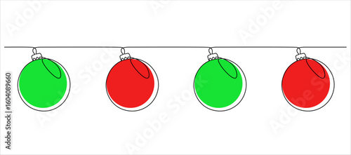 Continuous one line art of Christmas ball. Festive christmas tree bauble with ribbon eps 10