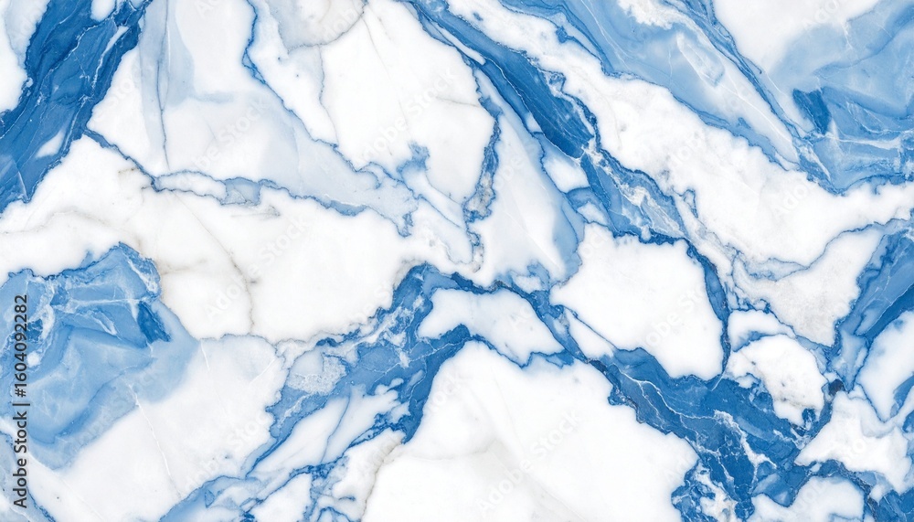 Fototapeta premium White marble texture with flowing blue veins in an intricate, polished stone surface