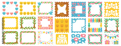 Friendship Day Decorative Frame Set with Colorful Icons and Symbols