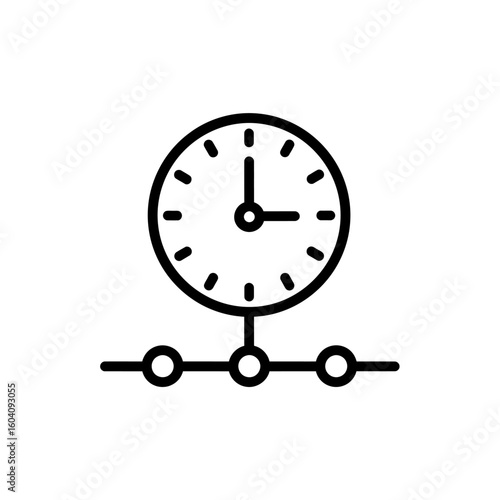 Illustration of a clock connected to a horizontal timeline