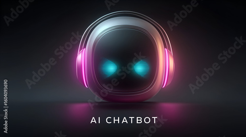 AI Chatbot Icon: A sleek, futuristic AI chatbot icon against a dark background, radiating a sense of advanced technology and intelligent assistance. 