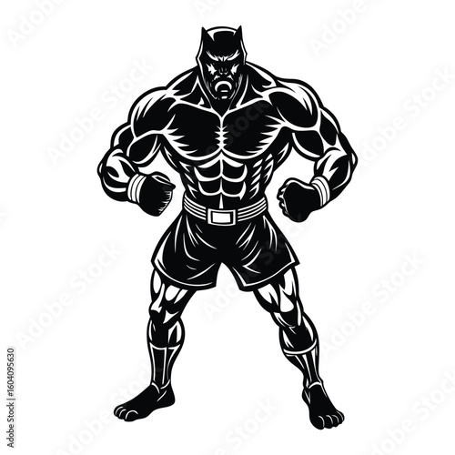 Vector a boxer stand with pose vector silhouette on white background