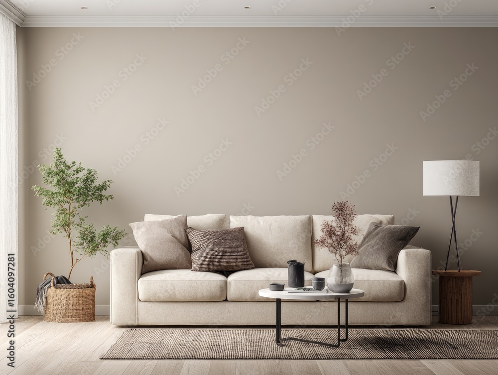Fototapeta premium Neutral living room interior