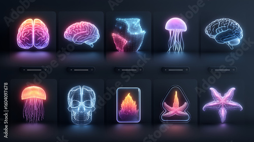 Luminous Anatomy and Beyond: A series of intricate neon glowing illustrations that illuminate elements of anatomy, art and nature.