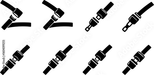 Seat belt in car icon. vector set silhouette
