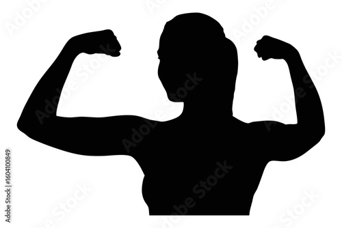 Woman flexing muscles silhouette for fitness motivation and strong female empowerment concept