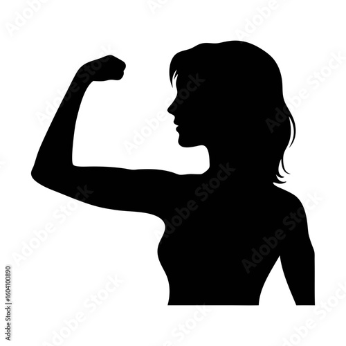 Strong woman silhouette flexing bicep muscle vector illustration fitness empowerment icon design
