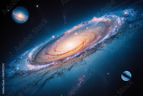 Stunning Galaxy in Deep Space with Swirling Stars and Planets Cosmic Beauty Science Fiction Concept Art for Wallpaper or Background