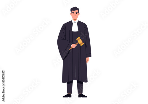 A judge stands in robes holding a gavel