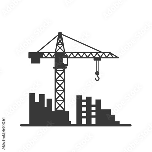 Illustration of a construction crane lifting materials at a building site