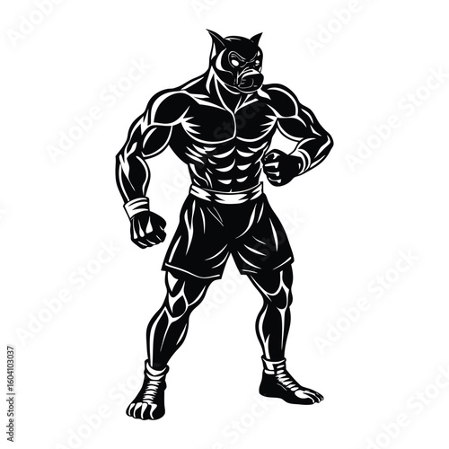Vector a boxer stand with pose vector silhouette on white background