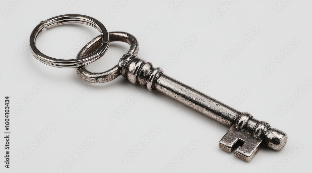 Silver key with rings, simple, classic design Silver key with rings, simple, classic design
