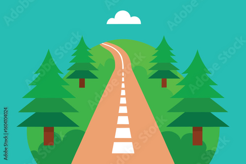 Scenic Country Road Winding Through a Lush Green Landscape with Trees