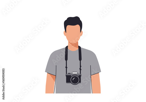 Person in a gray shirt with a camera