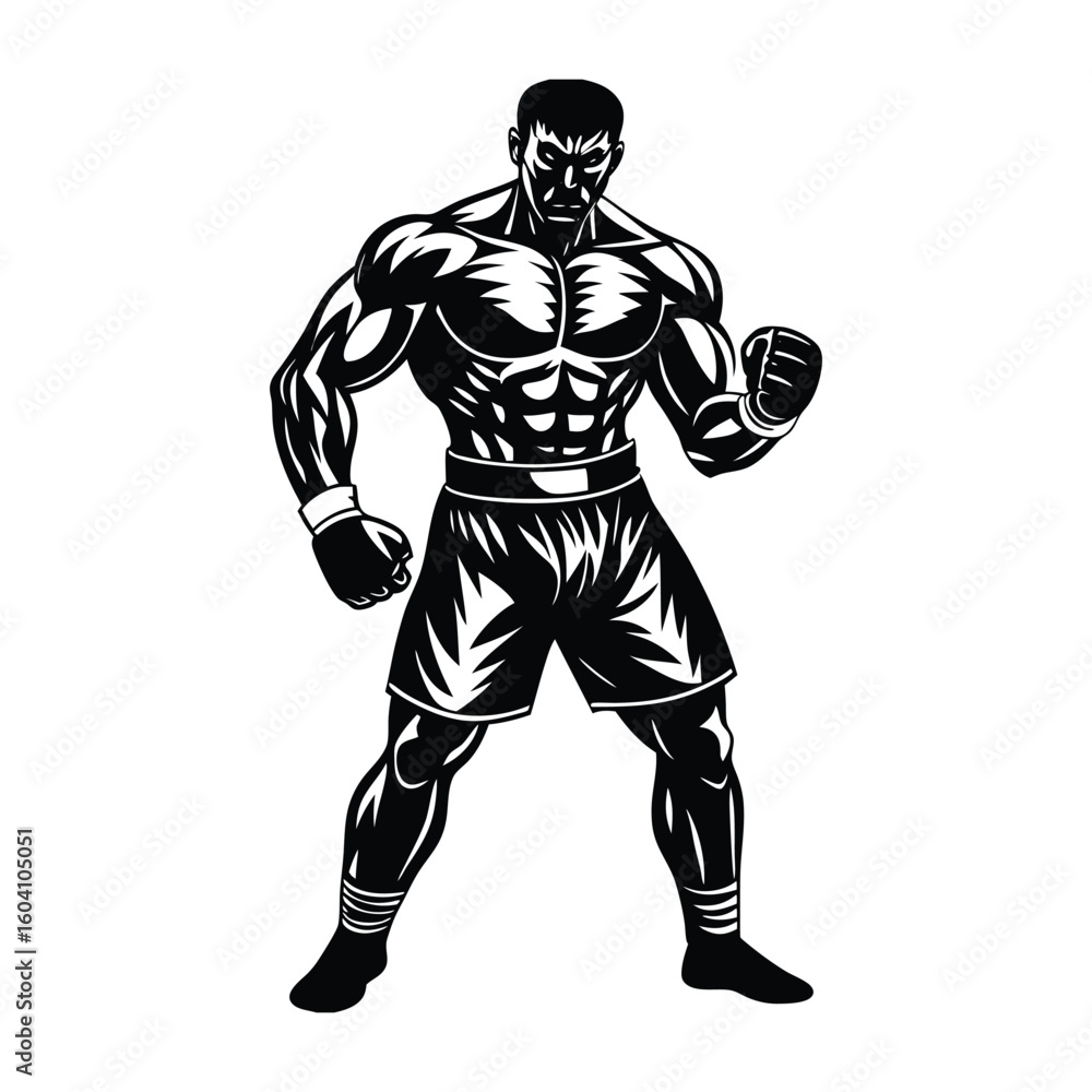 Fototapeta premium Vector a boxer stand with pose vector silhouette on white background