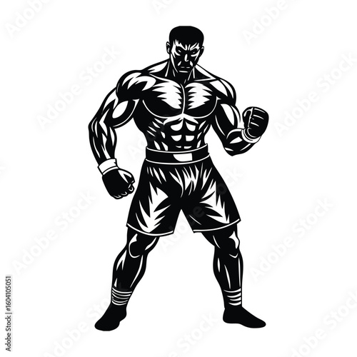 Vector a boxer stand with pose vector silhouette on white background