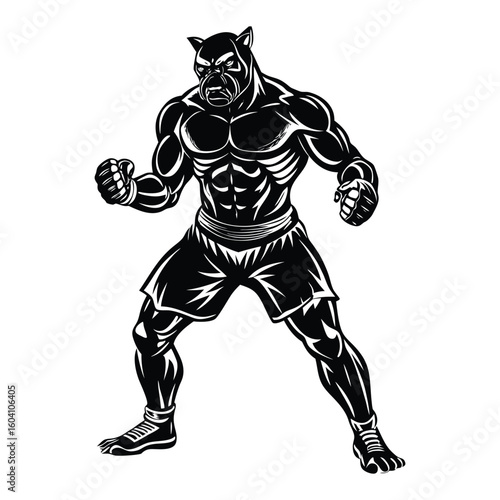 Vector a boxer stand with pose vector silhouette on white background